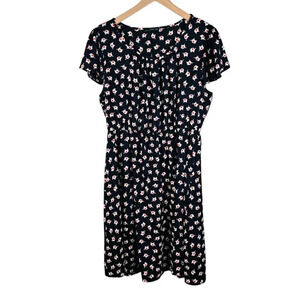 West Kei Size Large Elephant Dress Navy Red Fit & Flare Figure Flattering